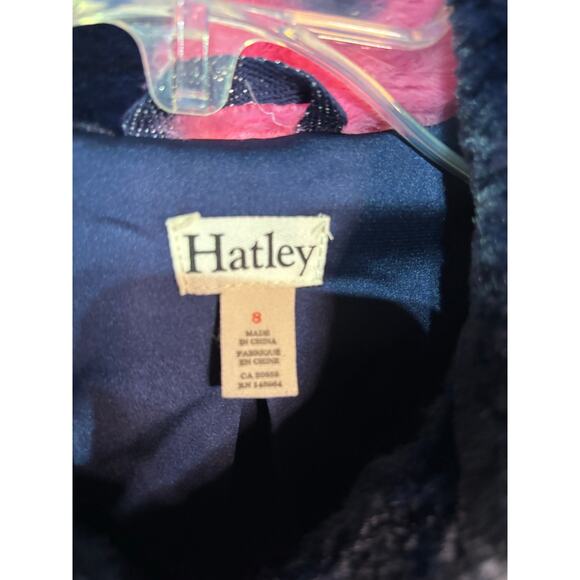 Hatley 8 blue faux fur pink white hearts jacket w/pockets like new - Picture 2 of 8